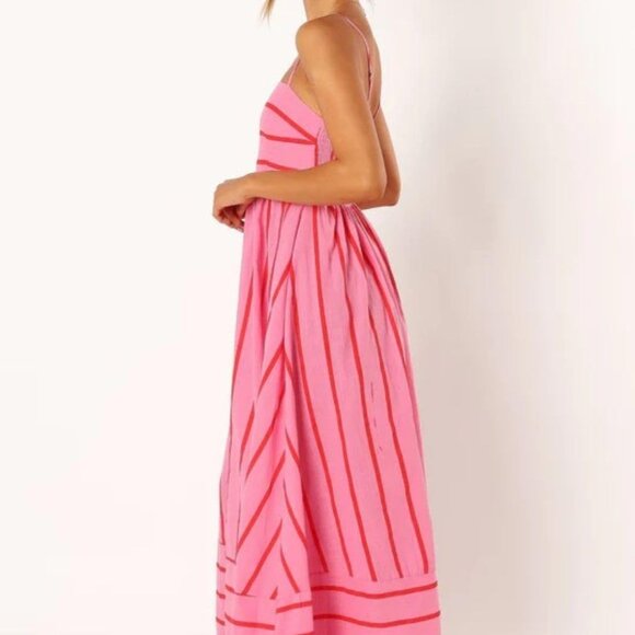 Women's Striped Maxi Dress Cotton Blend Sleeveless Cutout Flowing - Picture 6 of 7